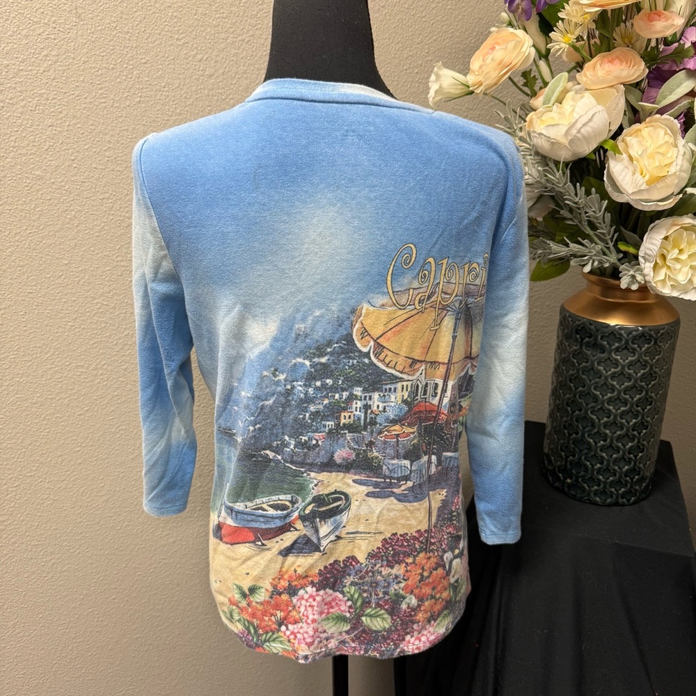 Allison Daley Capri Coastal Print V-Neck 3/4 Sleeve Tunic Top - Picture 4 of 7